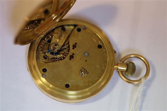 An Edwardian 18ct gold half hunter chronograph? pocket watch by Edwards & Brookes, Macclesfield,